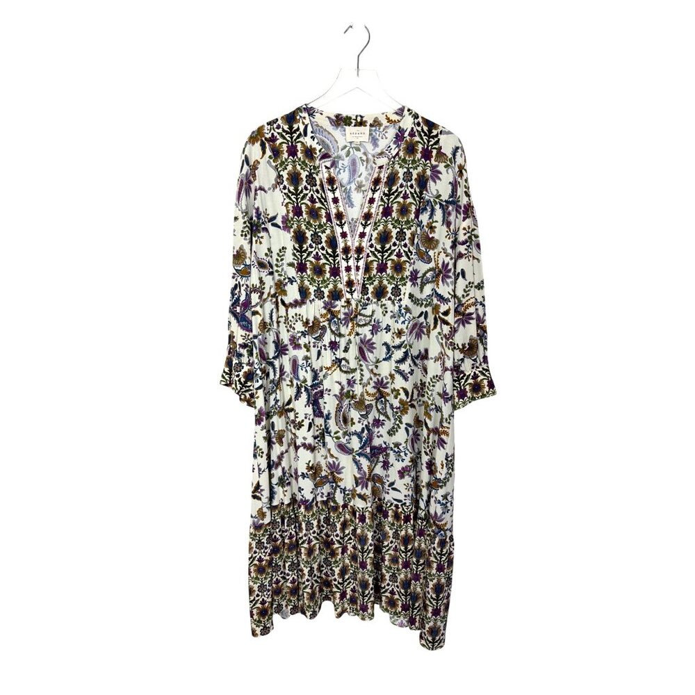 NWOT Sézane Boheme Ecru Arabesque Flower Midi Dress 100% Viscose Size 44 - Picture 3 of 16